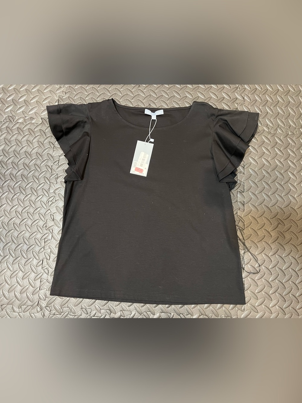 ANTONIO MELANI Black Ruffle Sleeve Short-Sleeve Tee